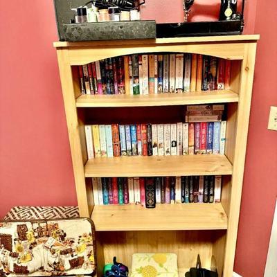 book shelf with Books, Sewing Notions, Sewing machine
