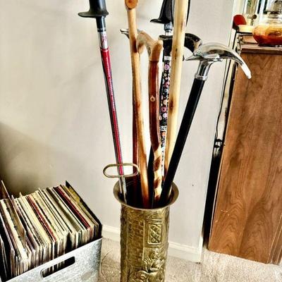 Brass Umbrella Stand, Antique Canes