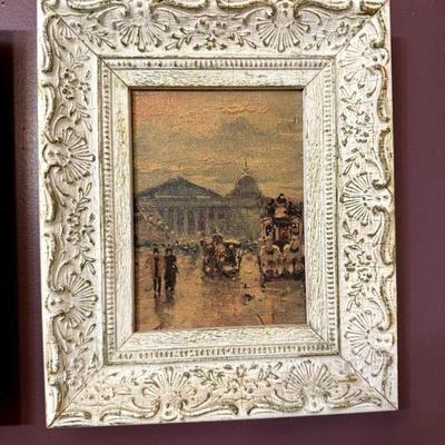 Victorian Style Reticulated Floral white and gold framed Victorian Scene