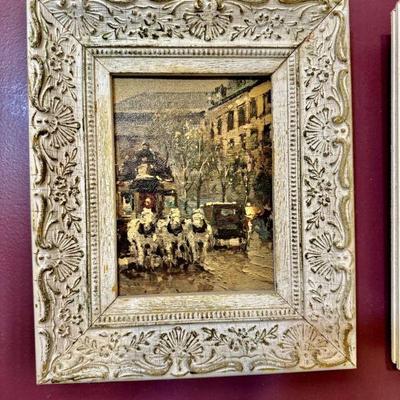 Victorian Style Reticulated Floral white and gold framed Victorian Scene