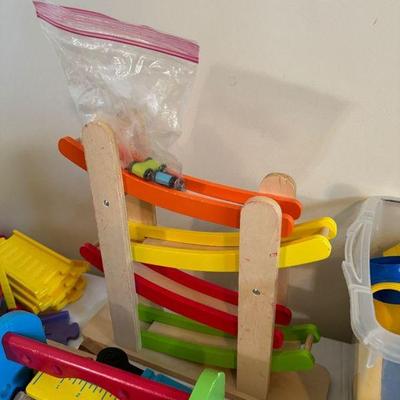 Wooden Ramp Racer with Cars Toddler toy, Also toy tool box