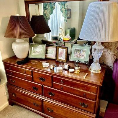 Vanity Dresser with Mirror, Waterford style cut crystal lamp and more