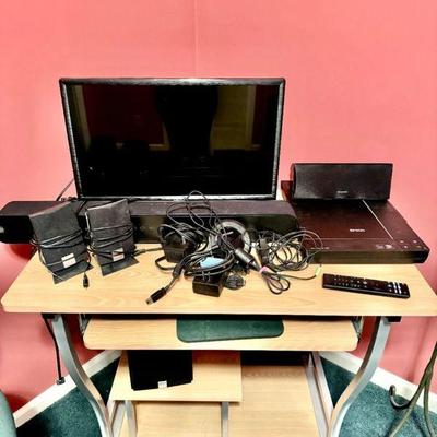 Computer work station/desk Electronics, Speakers, subwoofer, sound bar 2 monitors, scanner and more
