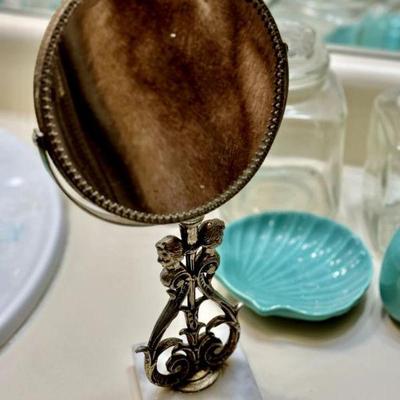 Vintage Metal Makeup Mirror with Marble Base