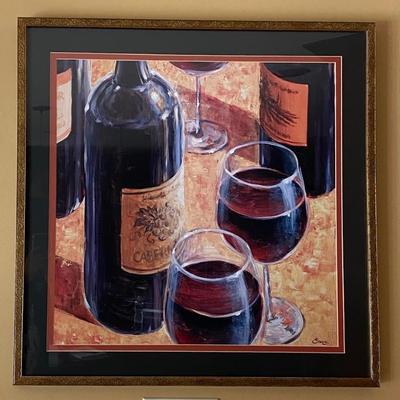 Framed Art Print Of Wine Bottle And Glasses
