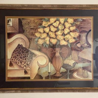 Framed Art Poster, Vase Of Flowers In An Interior (dining Room)
