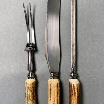 Harrods London G.H. Cutlers& Silversmiths Knife/Fork/Sharpener Set In Case
