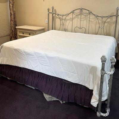 White Painted Wrought Iron King Bed
