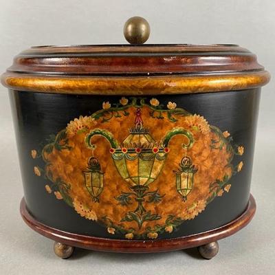 Floral Decorated Oval Covered Box
