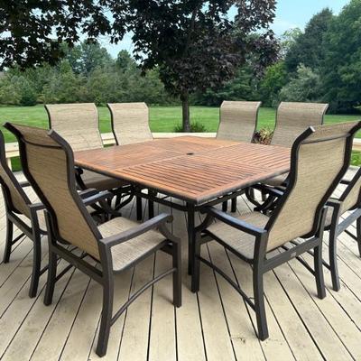 Patio Renaissance Outdoor Aluminum Square Table With Eight Sling Chairs

