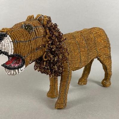 African Handmade Beaded Wire Lion
