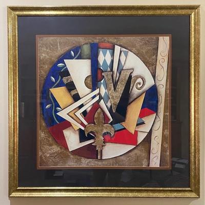 Framed Art Print Abstract Circle With Central Fleur De Lis
