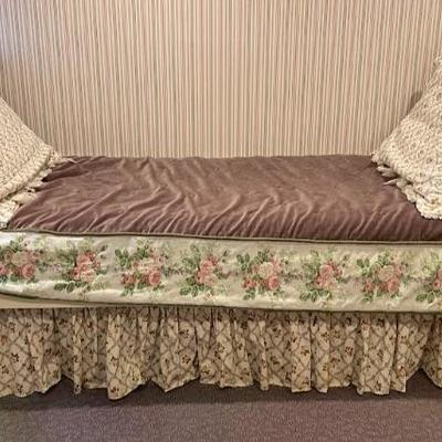 Custom Made White Sleigh Bed Hand Painted With Floral Decoration
