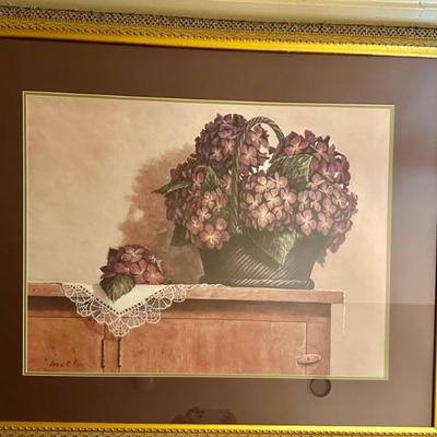 Framed Art Print Still Life Of Hydrangeas On A Cabinet
