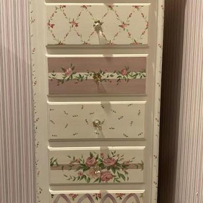 Custom Made White Lingerie Chest With Hand Painted Floral Decoration
