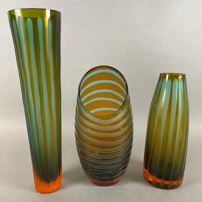 Three Cyan Design Vases
