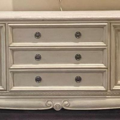 Italian Tuscan Style Stone Top White Triple Dresser
