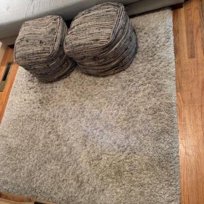 Modern Grey Shag Rug w/ Poofs (Set of 2)	