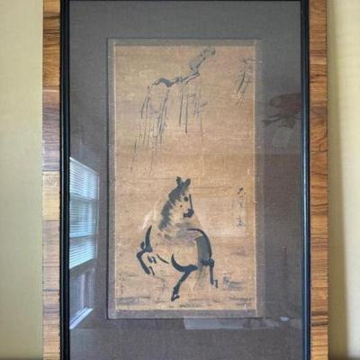 18th/19th Century Japanese Galloping Horse Sumi Ink Scroll	