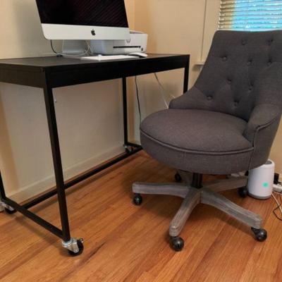 Sleek Space-Saving Computer Desk w/ Grey Swivel Chair﻿	