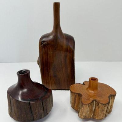 Hand-Turned Wood Bud Vases Signed by Bob in City La Conner - Set of 3	