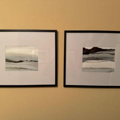 A Pair of Signed Modern West Elm Wall Art Print	