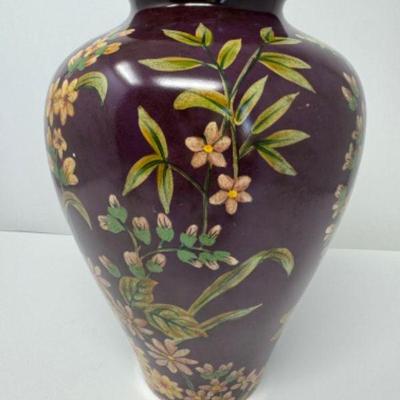 Hand-Painted Cloisonné Ceramic Vase w/ Bird & Floral Design	