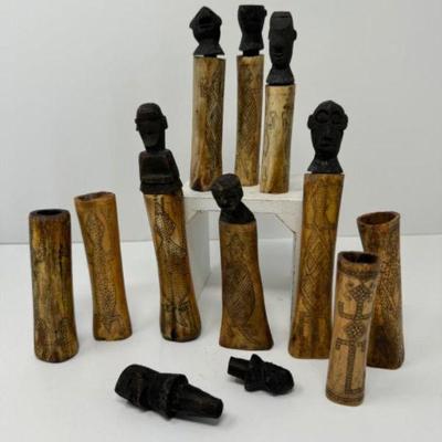 Collection of Timor Indonesian Ethnic Carved Bone Garungs Healing Vessels	