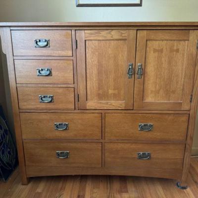 Solid Quarter Sawn Oak Mule Dresser & Armoire 	