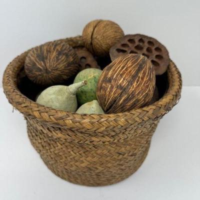 Collection Of Exotic Dried Fruits In Woven Basket	