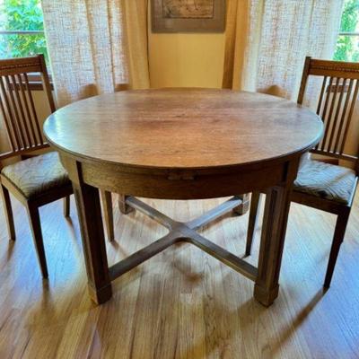 Classic 1910s Oval Drop-Leaf Dining Table & Mission Oak Chairs	