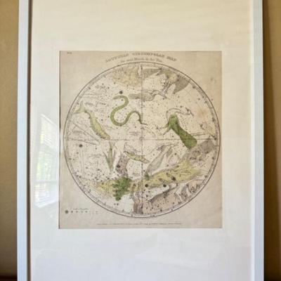 Southern Circumpolar Map w/ Zodiac Details by F.J. Huntington, 1835	