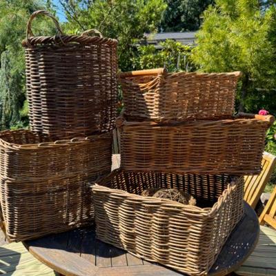 Large Grouping of Oversized Wicker Baskets in Various Shapes & Sizes	