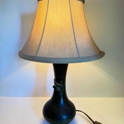 Mini Bronze Tabletop Lamp w/ Intricate Salamander Design	