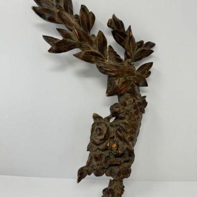 Antique Carved Wood Decorative Piece w/ Floral Motifs - Repaired 	