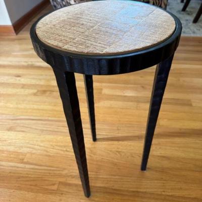 Art Deco Style Cast Metal 3-Legged Accent Table w/ Textured Cerused Wood Top	