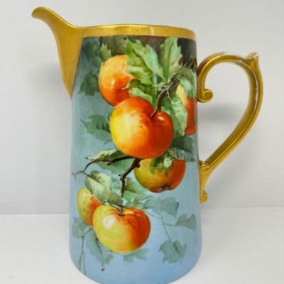 Limoges Antique Hand-Painted Pitcher by M.W. Casey, Early 20th C.	