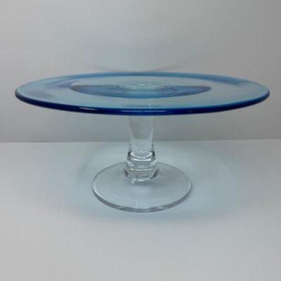 Art Glass Pedestal Cake Plate - Cobalt Blue	