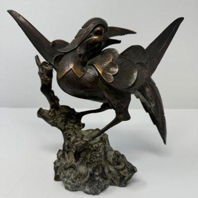 Bronze-like Metal Bird Sculpture w/ Exquisite Detailing	