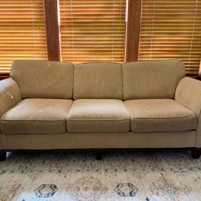 Bahaus Beige Rolled Arm Sofa w/ Wooden Legs	