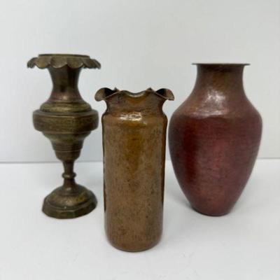Trio of Turkish Vessels: Hand Hammered & Ruffled Flower Vases	