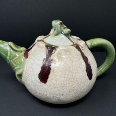 Asian Ceramic Teapot w/ Frog On Lid	