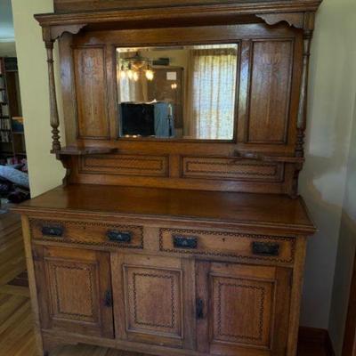 Antique Art Nouveau Sideboard w/ Beveled Mirror - c.1905	