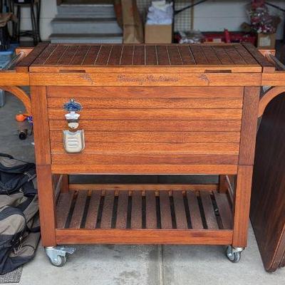 Tommy Bahama Teak Rolling Beverage Cooler Cart