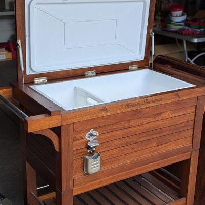 Tommy Bahama Teak Rolling Beverage Cooler Cart