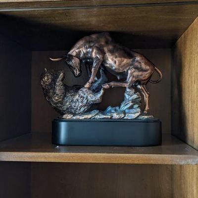 Charging Bull Trouncing Bear Statue with Pedestal Base