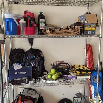 Outdoors: tennis, hydropacks, tiki torch, sand bags