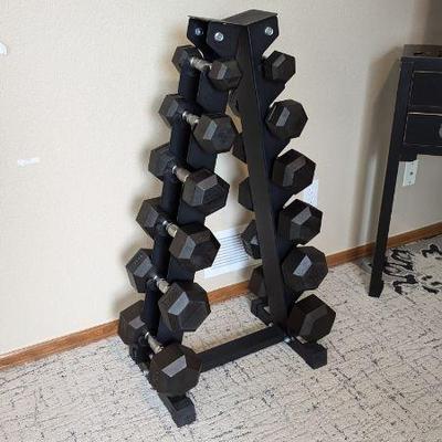 A-frame dumbbell rack and dumbbells
