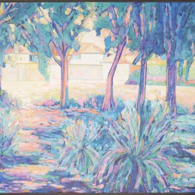 40" x 34" "Tao House with Summer Shade" by Jean Dickow Original Artwork