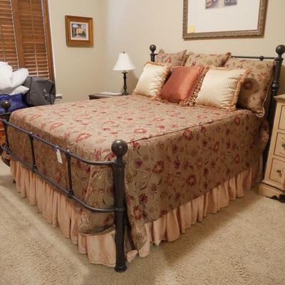 Steel Bed Frame w/Beautyrest Carmel Queen Mattress, Topper + Beddin